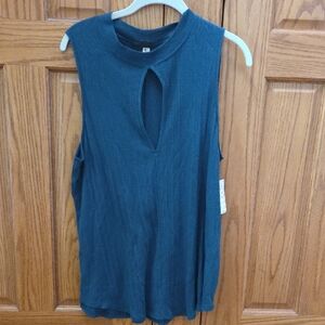 Free People Blue Sleeveless Muscle Tee with Cut Out